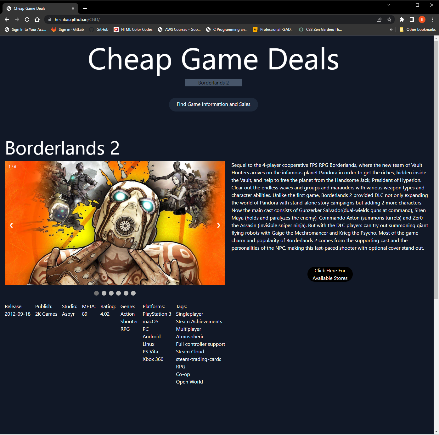 screenshot of the Cheap Game Deals website